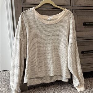 By Together Cream Waffle-Knit Scoop Neck Sweater